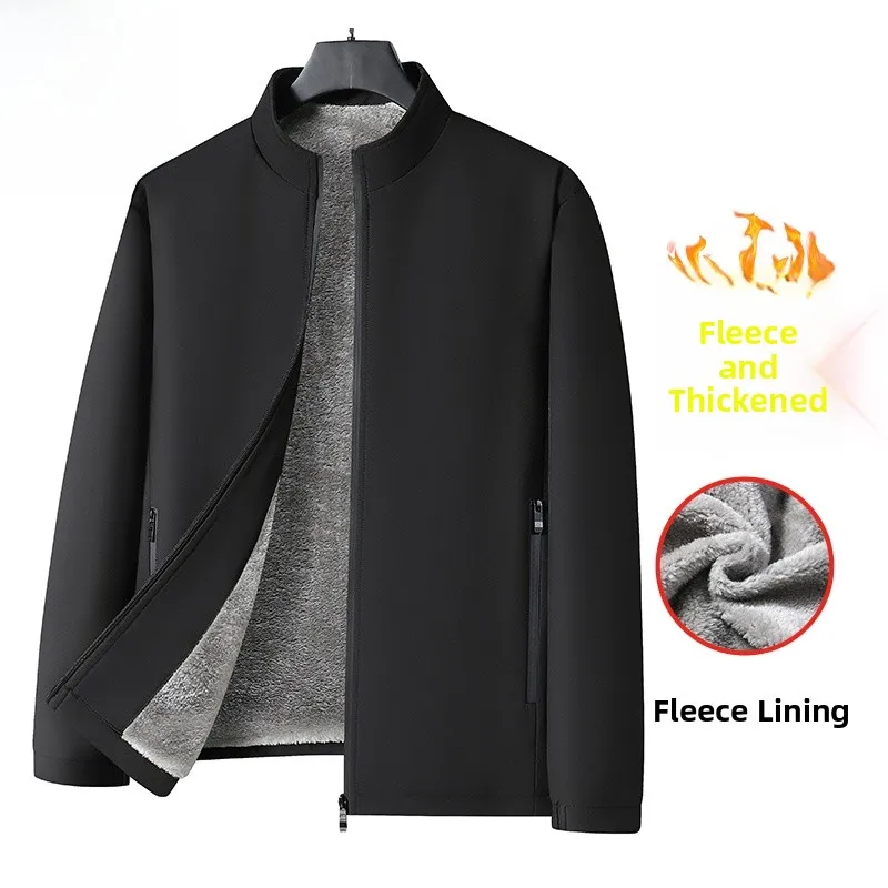 

Thiened Fce Lined Casual Jaet for Middle-Aged And ly Men Spring Autumn Winter Faion Urban Sle Zipper Decoration