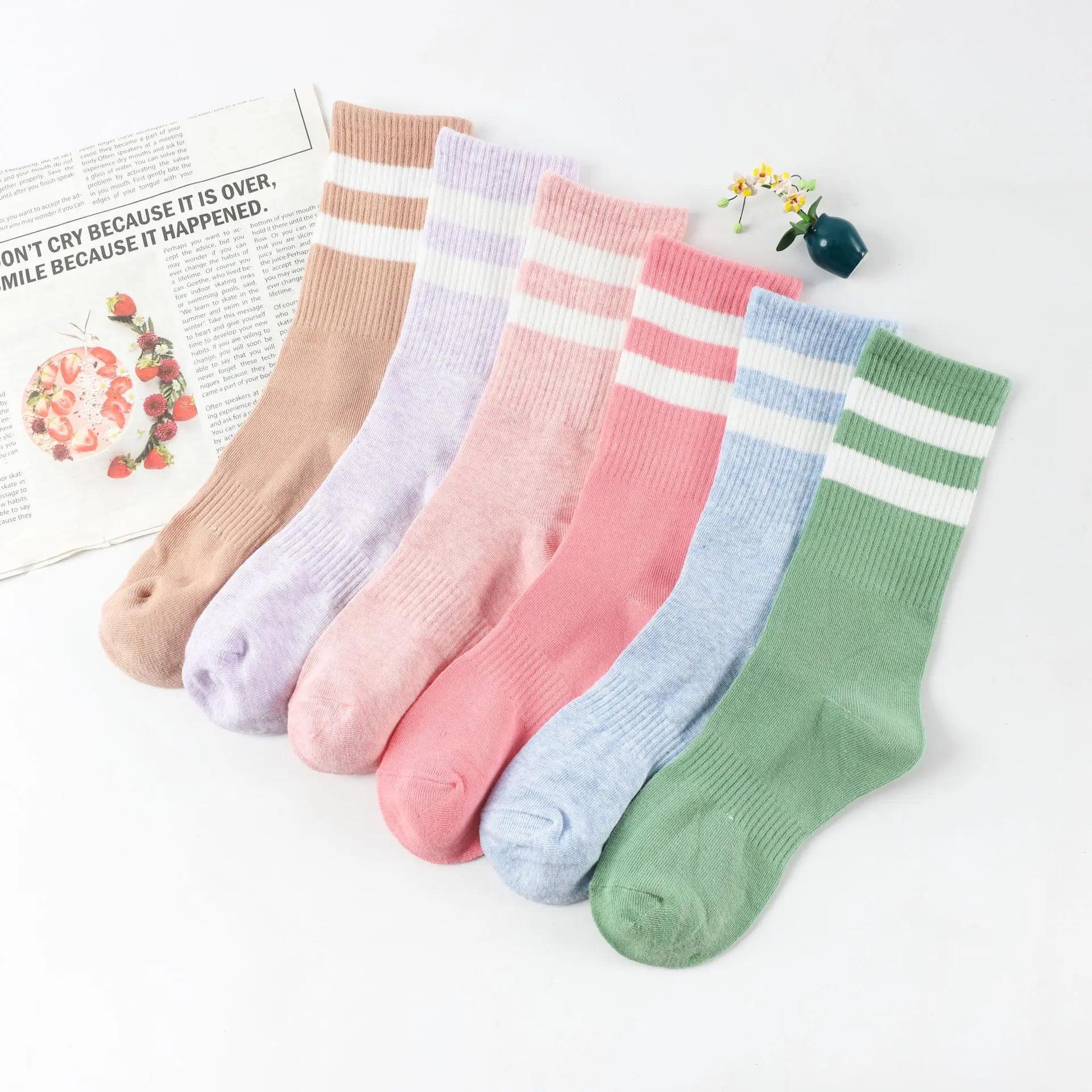 Women Socks Cotton Female Middle Tube Streetwear Harajuku Skate Korean Japanese Style Short Crew Striped Socks For Girls Gift