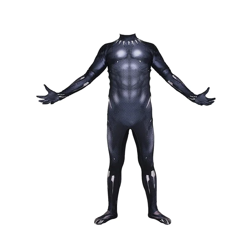Halloween Black Panther Cosplay Costume 3D Print Adults  Newest Superhero Zentai Suit Bodysuit Men Party Jumpsuit#1#W.