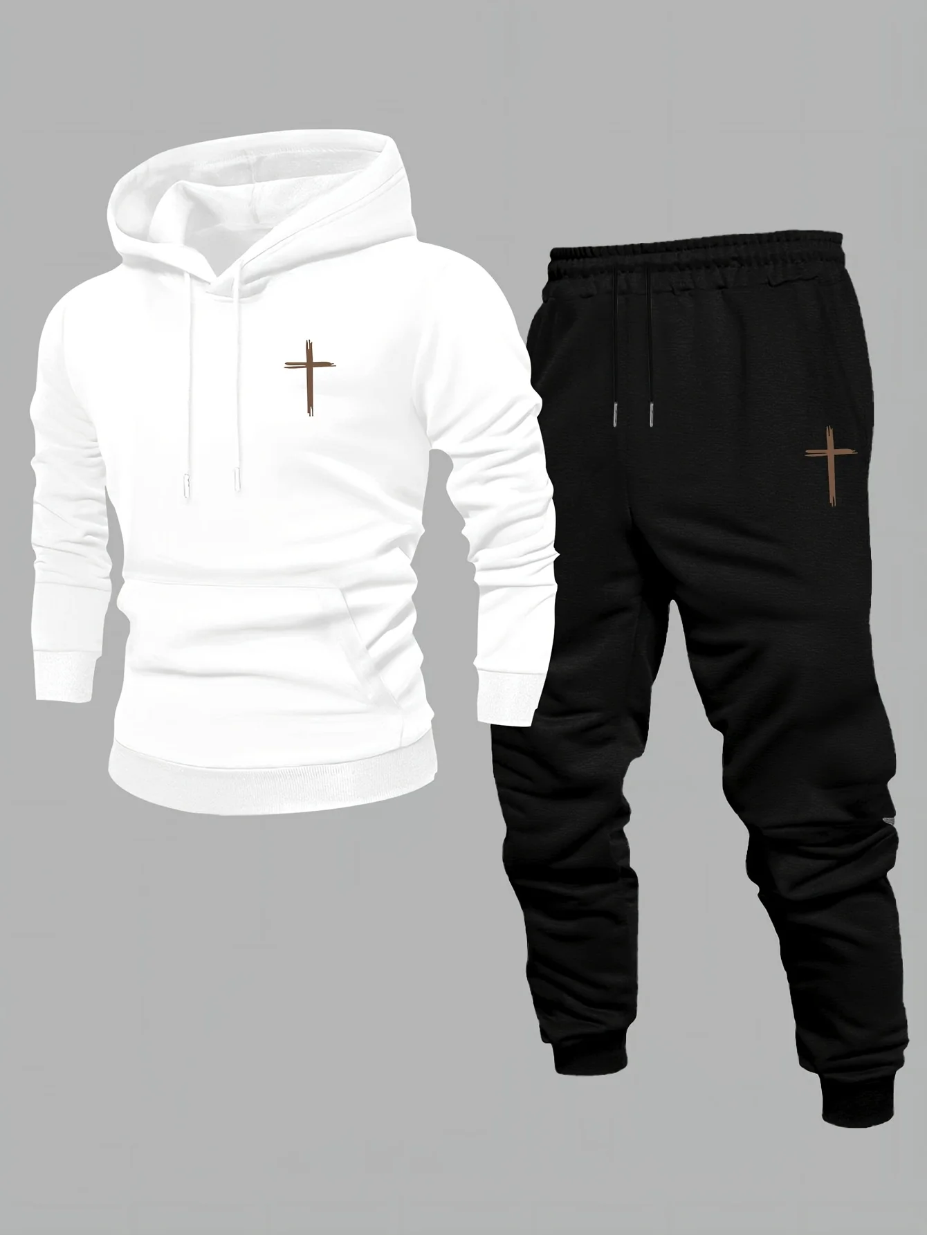 

Men Casual 2Piece Hoodie Pattern Print Hood Pullover Drawstring Tapered Jogger Pants Loose Soft Sweat Suit Comfortable Outfit