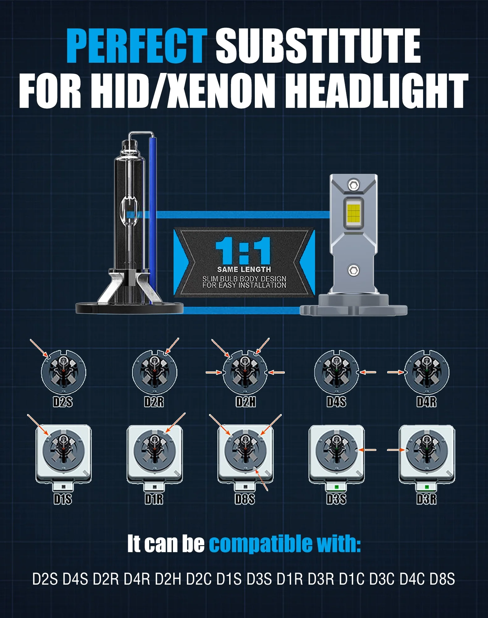 D2H LEDヘッドライトバルブ バラスト不要 D2S D2R D4S D4R D2C D4C