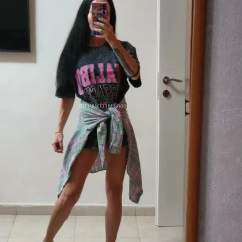 Новая одежда для уличных танцев, летняя пляжная стираная футболка, женская футболка из чистого хлопка с буквенным принтом, унисекс, уличный повседневный топ в стиле хип-хоп