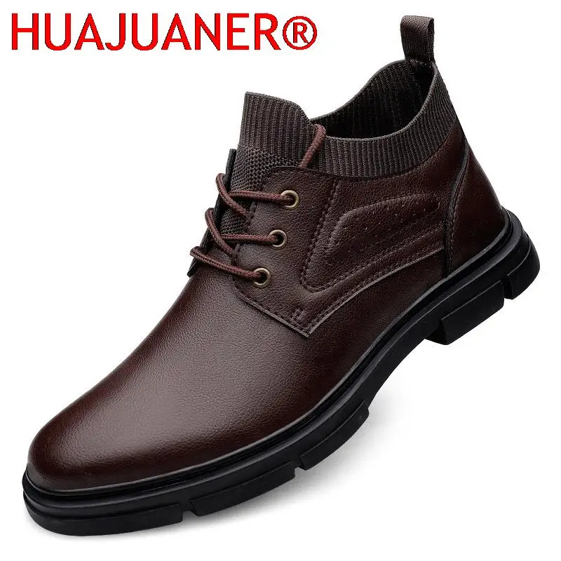 High Quality Warm Winter Men's Boots Genuine Leather Ankle Boots Mens Casual Winter Sock Shoes Men Fur Snow Man Botas