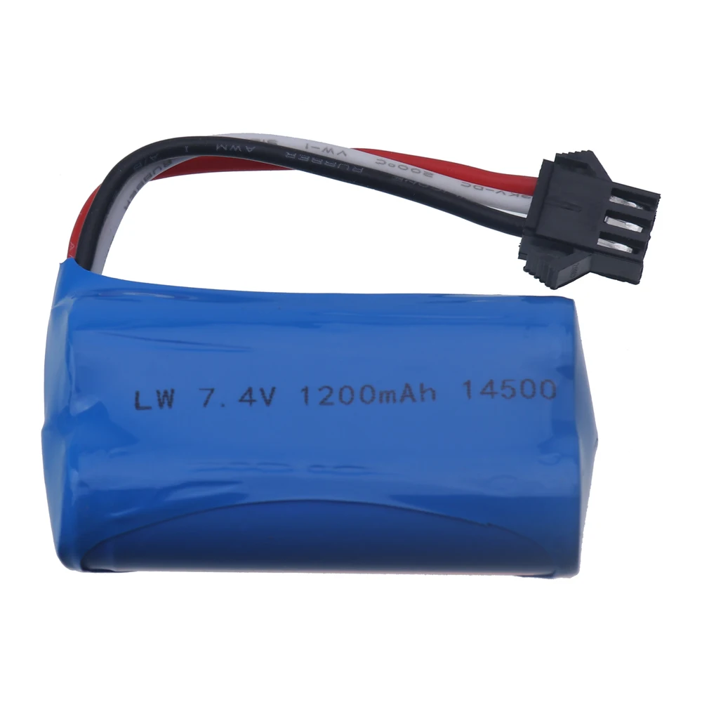 Baterai Li-ion 14500 7.4V 1200mAh dan pengisi daya USB untuk pengendali jarak jauh air mainan pistol peluru bagian RC 2S colokan SM-3P baterai 7.4V