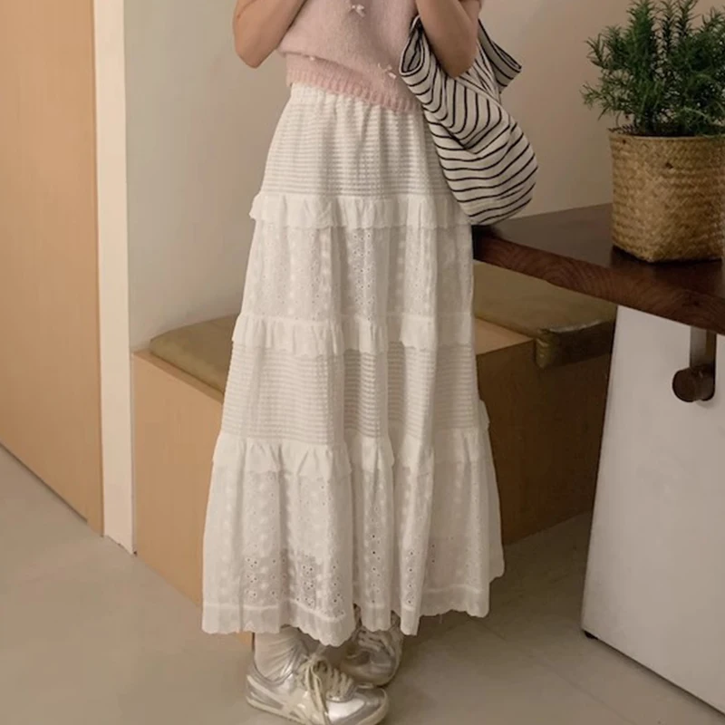 

Ele High Waist Embroidered Lace Heavy Work Spring Baking Skirt Women's Faion Commute Korean Sle f Body Skirt