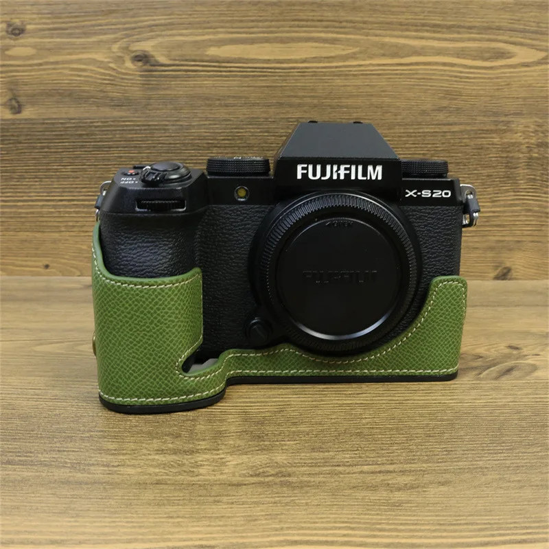 PU Leather Case Camera Bag Half Body Base Protector for Fujifilm X-S20 Fuji XS20 Protective Opening Bottom Cover with Hand Strap