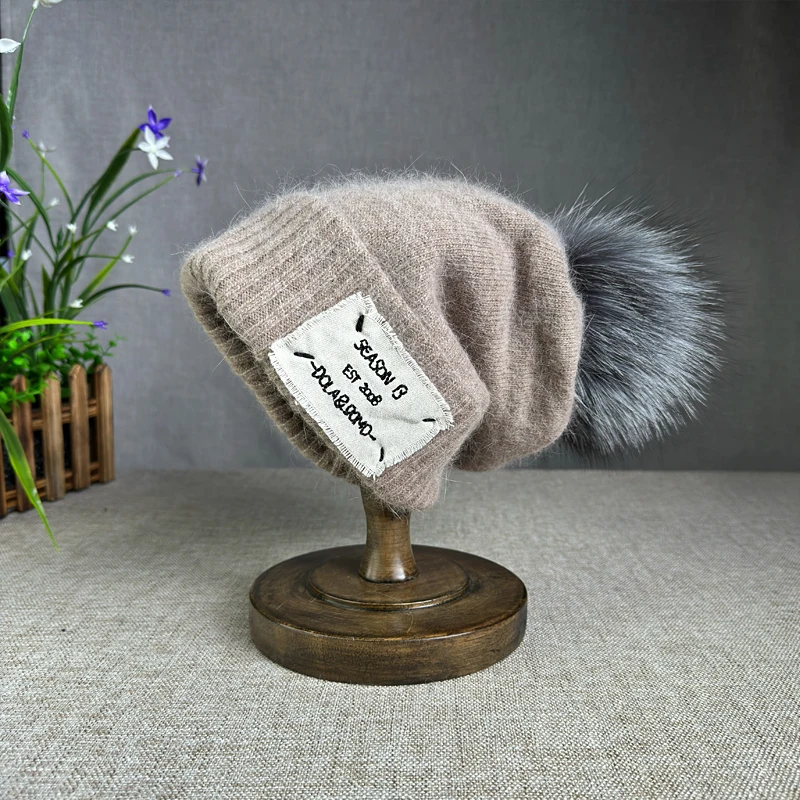 2024 New wool fur pompom hats Winter Hat Cap women girl Warm High quality Fur Pom Poms Ski Hat winter beanies Hat
