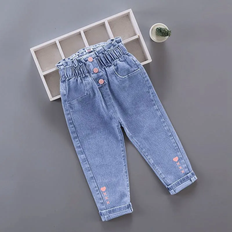 Children\'s Fashion Jeans Pants Girls Retro Casual Denim Pants