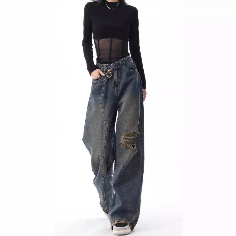 

Denim Pants Women Jeans Wide Leg Long Pants Straight Trousers Y2k Streetwear Mom Jeans Maxi High Waist Casual Vintage Spring