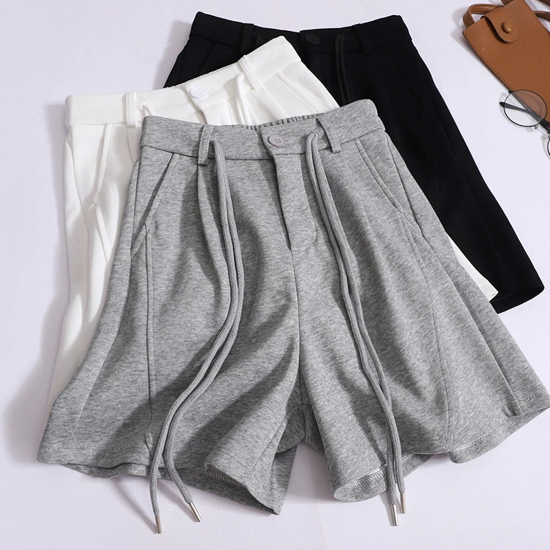 

ITOOLIN Cotton Loose Women Sports Shorts Drawstring High Waist A-line Shorts Summer Pocket Women Casual Straight Trousers 2024