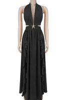 Robe longue sexy unie à volants et dos nu Kricessen pour femme, idéale pour les soirées et les sorties nocturnes 5