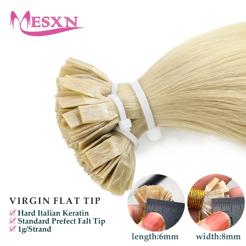 MESXN-extensiones de cabello virgen de punta plana, 100% cabello humano Real, extensiones de cabello de fusión, Color marrón y Rubio, 1g/hebra, 14-22 pulgadas