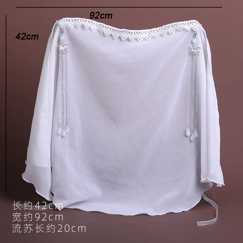 Chinese Hanfu Tassel Veil Face Ornament Decoration White Chiffon Face Curtain Sunscreen Covering Face Musk Jewelry India Costume