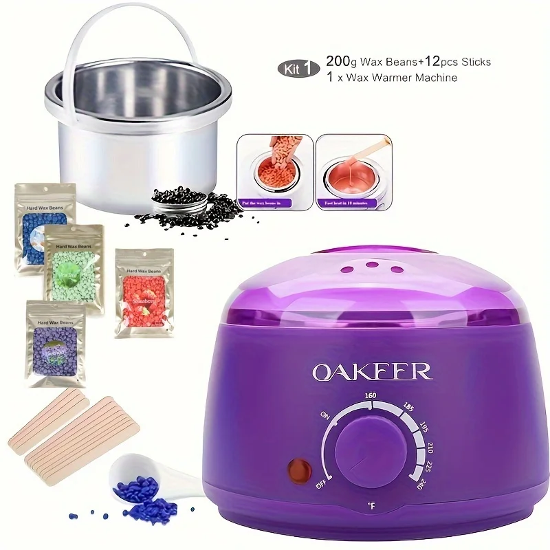 [US/EU Plug] 200ml Wax Melting Machine, Wax Heating Pot, Wax Hair Removal Machine, Wax Bean Machine, With 200g Wax Beans