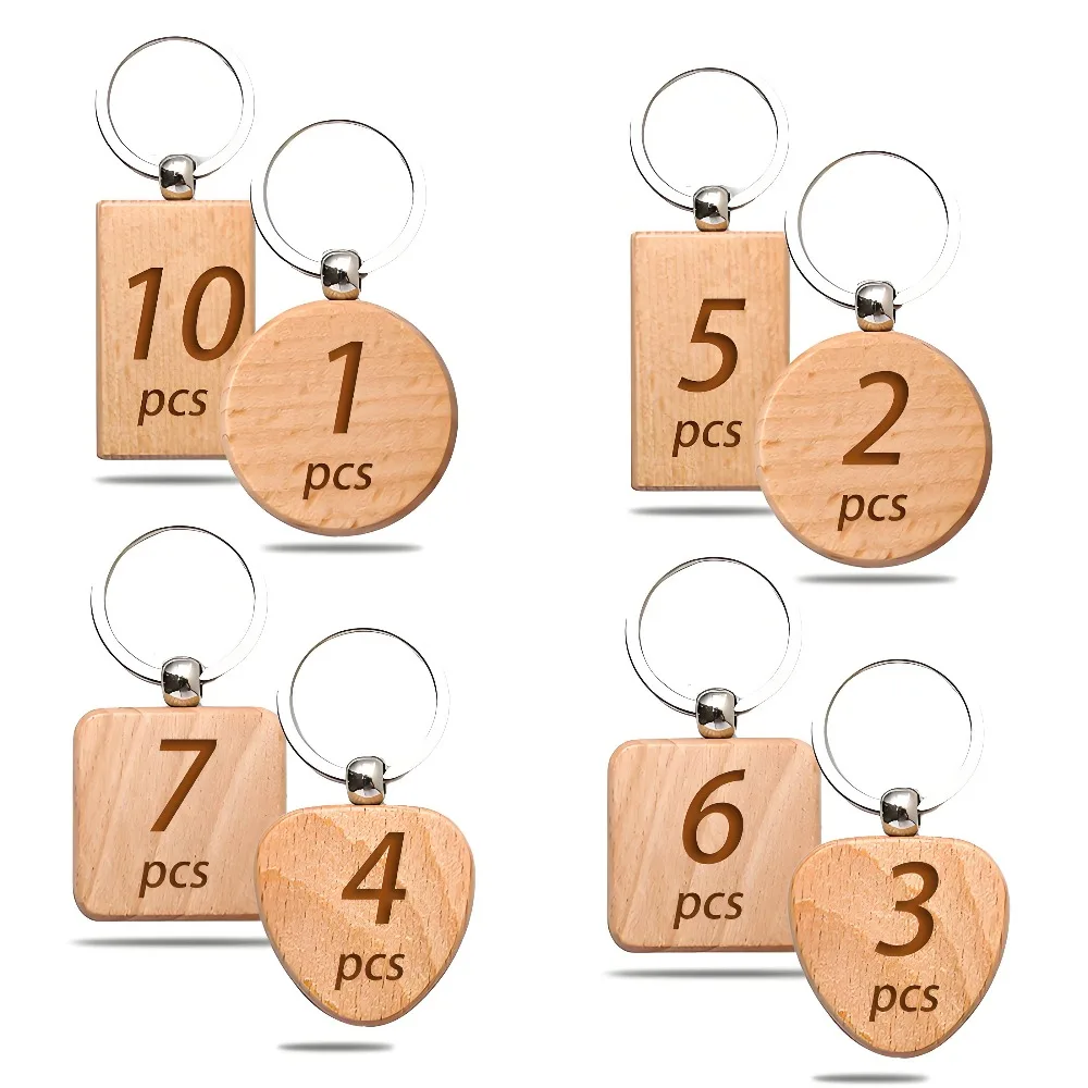 1-10PCS Blank Wooden Keychain Blanks, Unfinished Rectangular Wood Key Tags for DIY Crafts and Personalized Gift Making