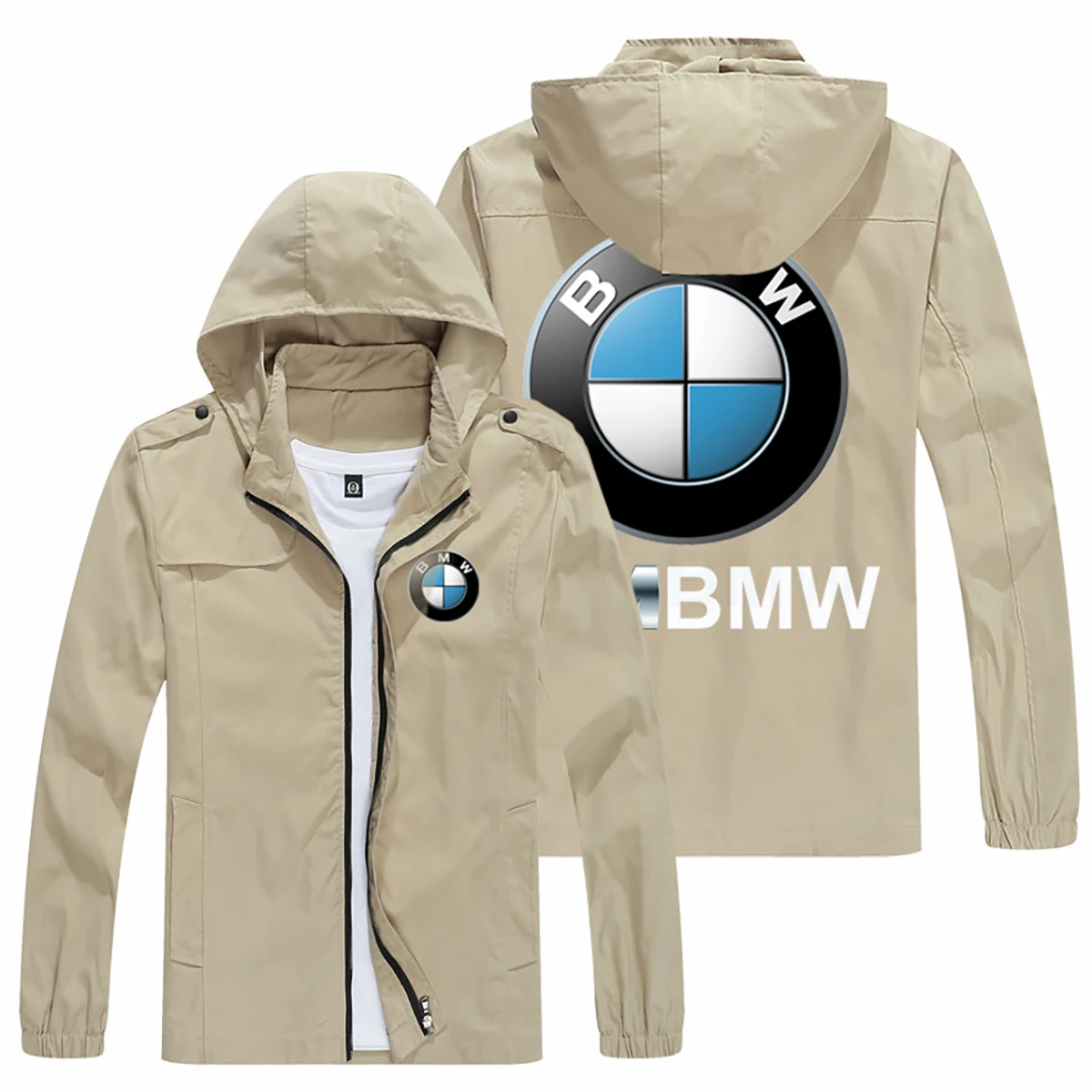 BMW Logo Men's Casual Flight Jacket BMW Logo Motorcycle Flight Detachable Jacket With Hood BMW Logo Motorcycle Windproof Jacket