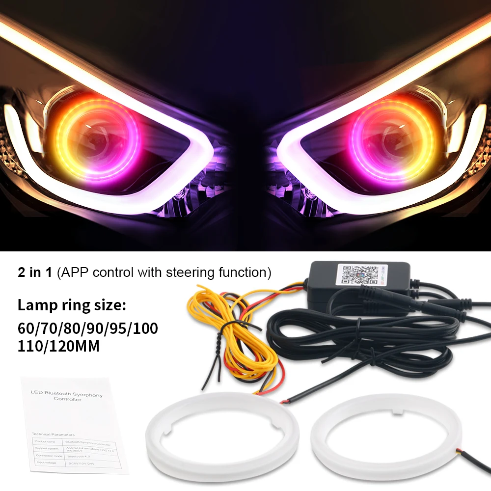 2PCS RGB Baumwolle LED Angel Eyes Halo Ringe 60mm 70mm 80mm LED Scheinwerfer Lampen Für Auto UTV motorrad DRL Augen APP Steuerung 12V 24V