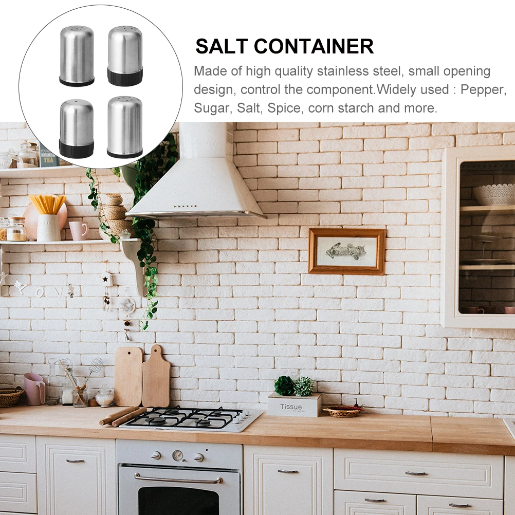 

4Pcs Seasoning Can Stainless Steel Condiment Containers for Kitchen Cooking Spice Storage Salt Pepper Sugar Holder