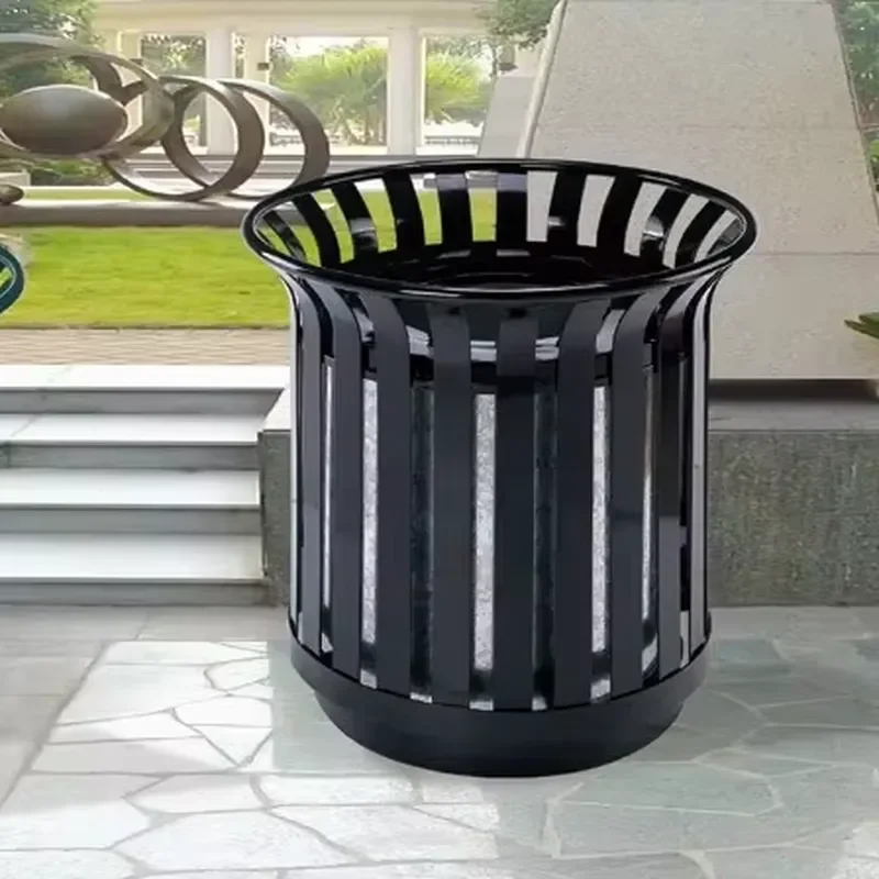 Heavy Duty Steel Metal Trash Can for Outdoor Park Street Public Area Commercial Use Durable Waste Bin Garbage Receptacle