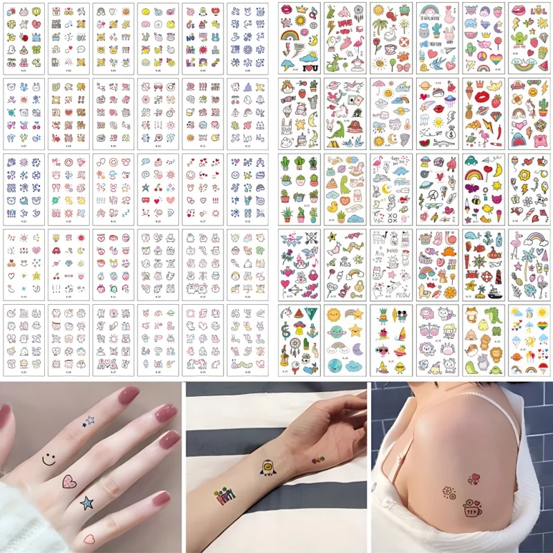 30pcs Cute Temporary Tattoo Stickers Tiny Small Kiss Animal Cactus Fake Tattoos for Women Girls Kids Fingers Face Hands Tatuaje