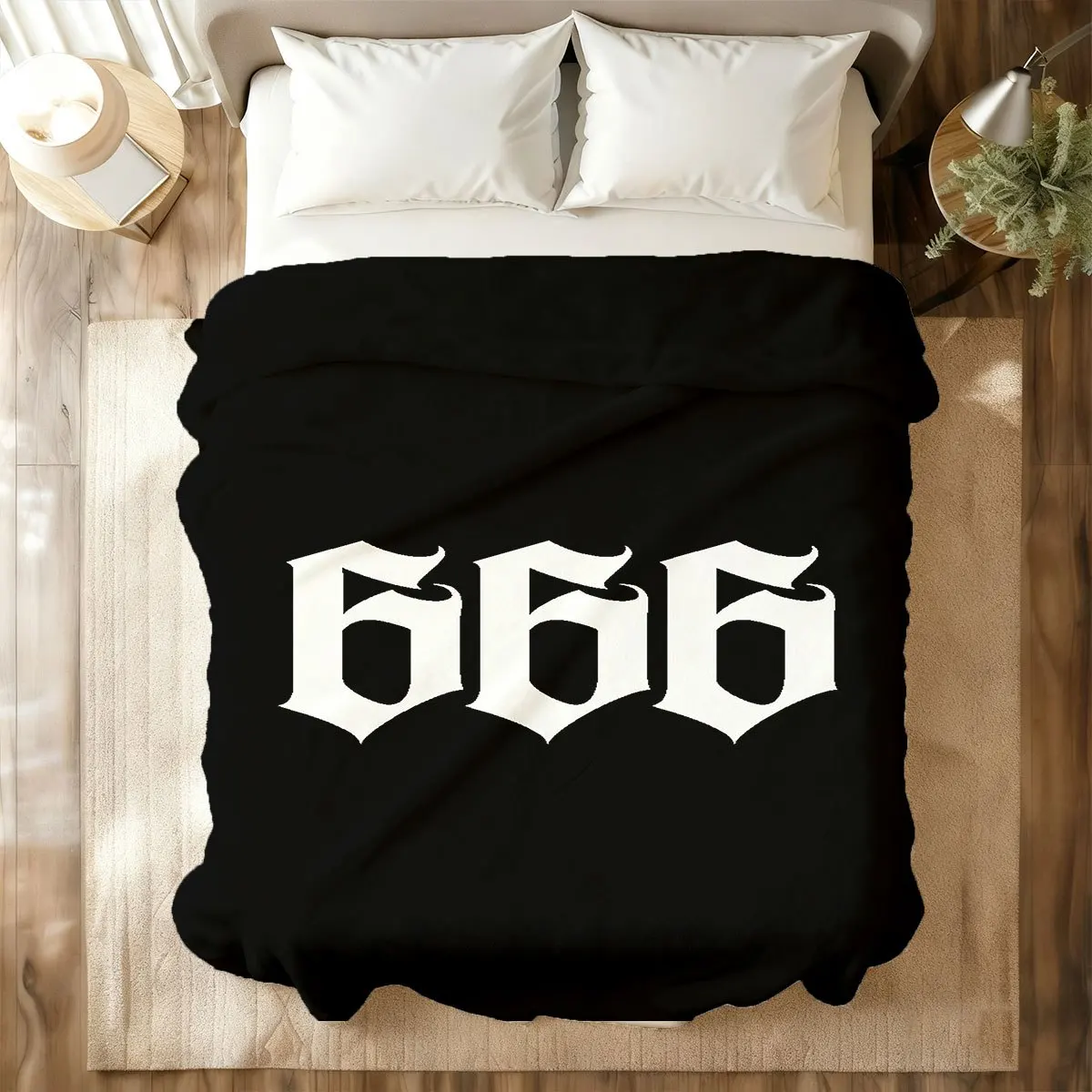 Premium Black 666 Throw Blanket 150x230cm Gothic Edgy Decor Plush Bedspread for Halloween Occult Styling Gifts