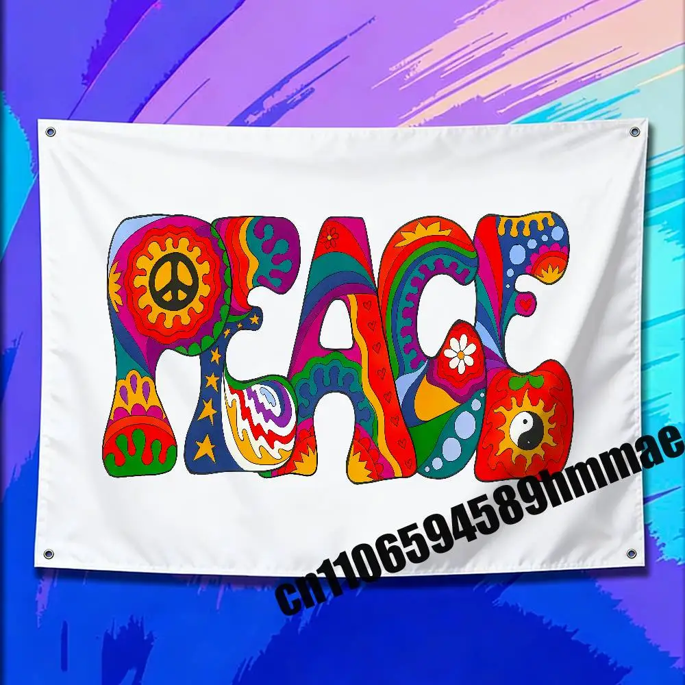 

For Psychedelic Flaming PEACE Flag 80x120cm 70x115cm 150x200cm 100x150cm 50x70cm Garden Wall Banner Tapestry