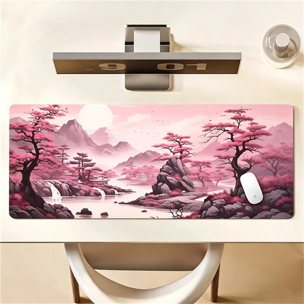 

Large Extended Desk Mat Pink Cherry Blossom Gaming Mouse Keyboard Pad Cherry Blossom Non-Slip Rubber Mouse Pad