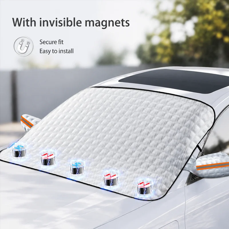 Magnetic Attached Auto Front Windshield Sun Shield, All Season Anti-Snow Frost UV Protection Cover for Sedan & SUV
