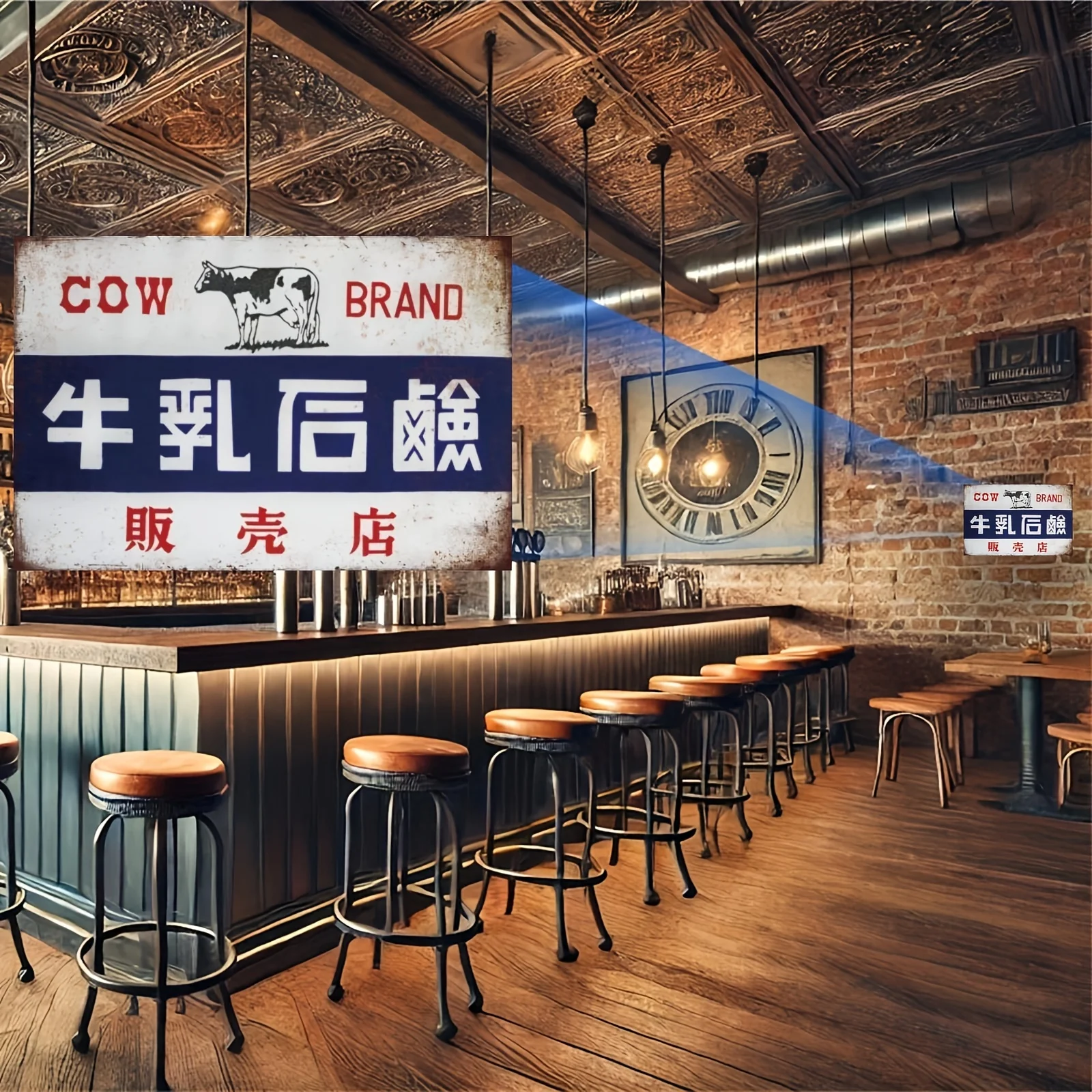 Vintage Japanese Metal Tin Sign - Frameless, Wall-Mounted Home Bar Decor, Suitable for Man Cave or Club - 20.x30cm