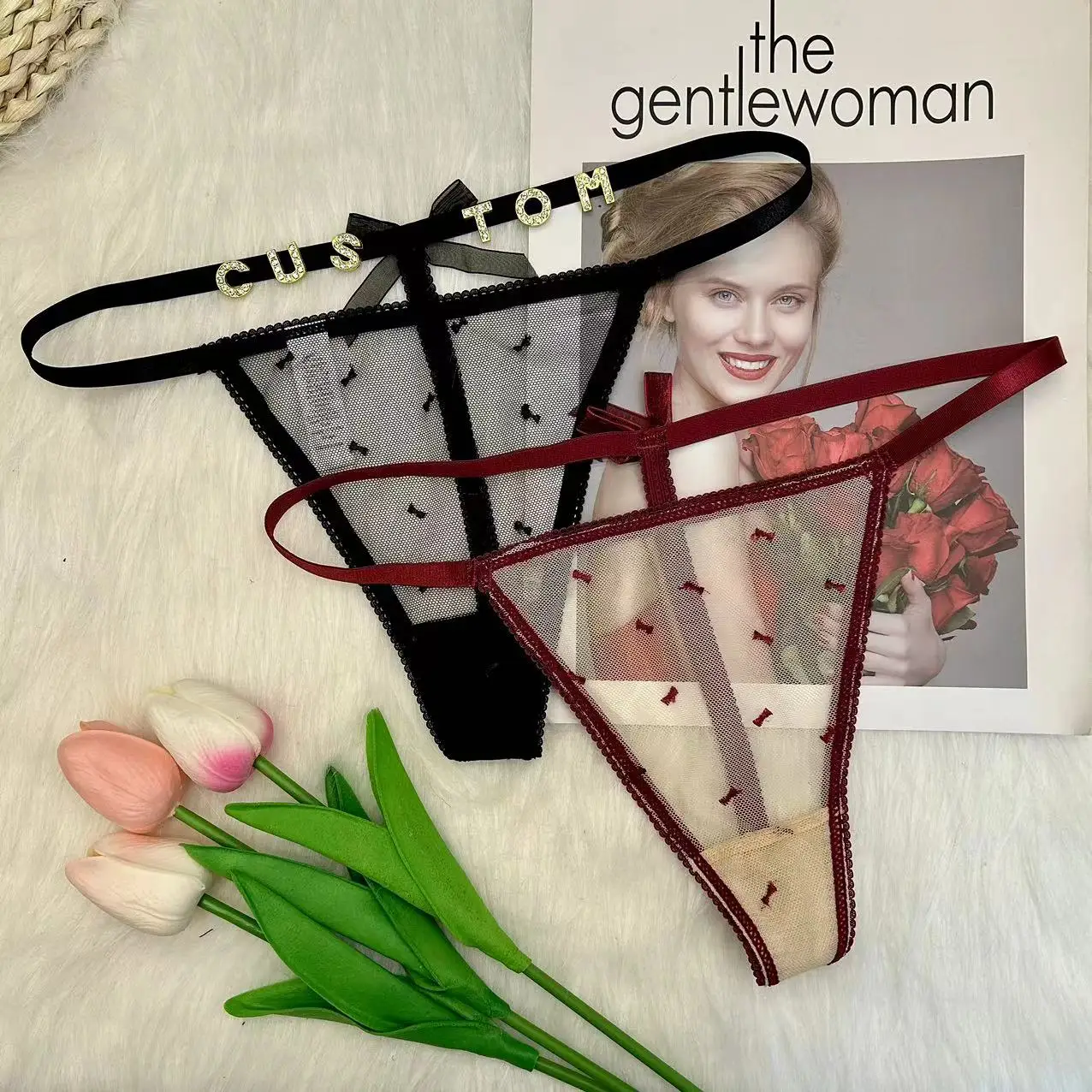 Tanga personalizada con lazo de encaje y nombre para mujer, bragas sexis con personalidad, lencería Hotwife, regalos personalizados para amiga y novia