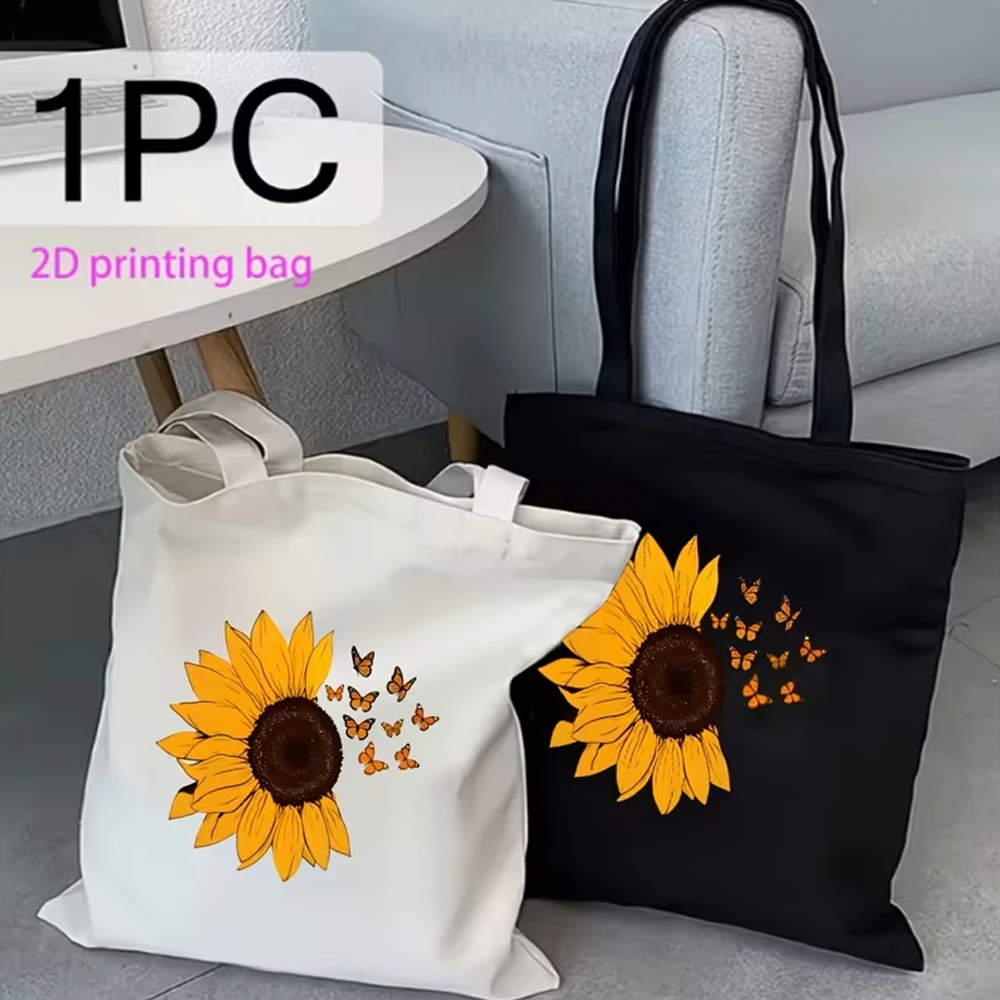 A Sunflower Monarch Butterfly Shopping Bag, Line Art Canvas Bag, Eco-Friendly Tote Bag, Nature Art Gift, Floral Enthusiast Bag