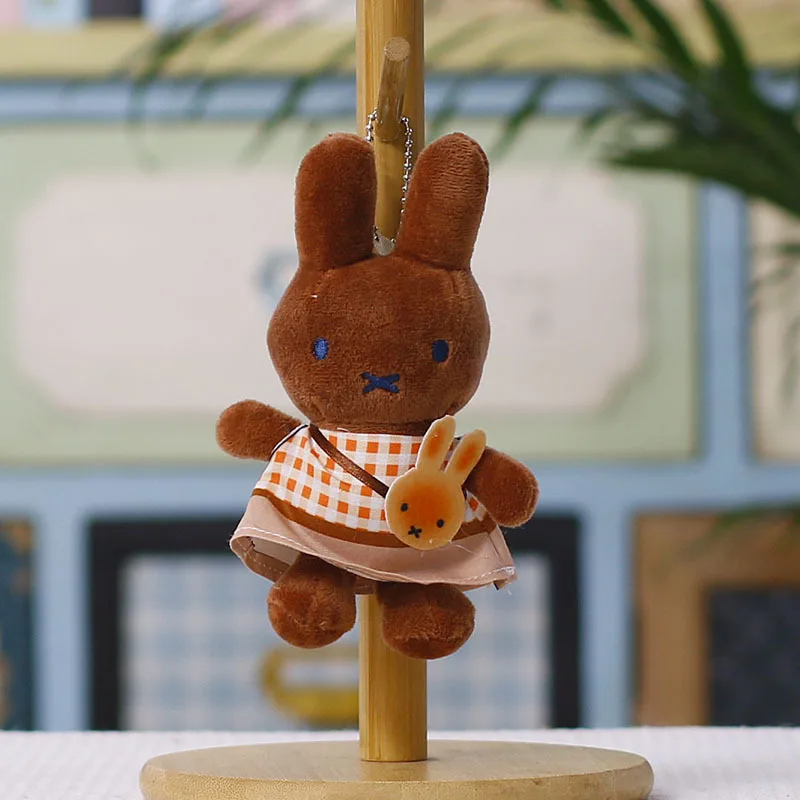 Cute Grid Skirt Miffy Plush Keychain Cartoon Anime Chocolate Rabbit Doll Backpack Zipper Decoration Toy Friend's Birthday Gift