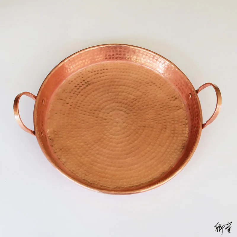 

Copper household desktop decoration storage plate Copper fruit plate Handmade hot pot tray Wedding Binaural