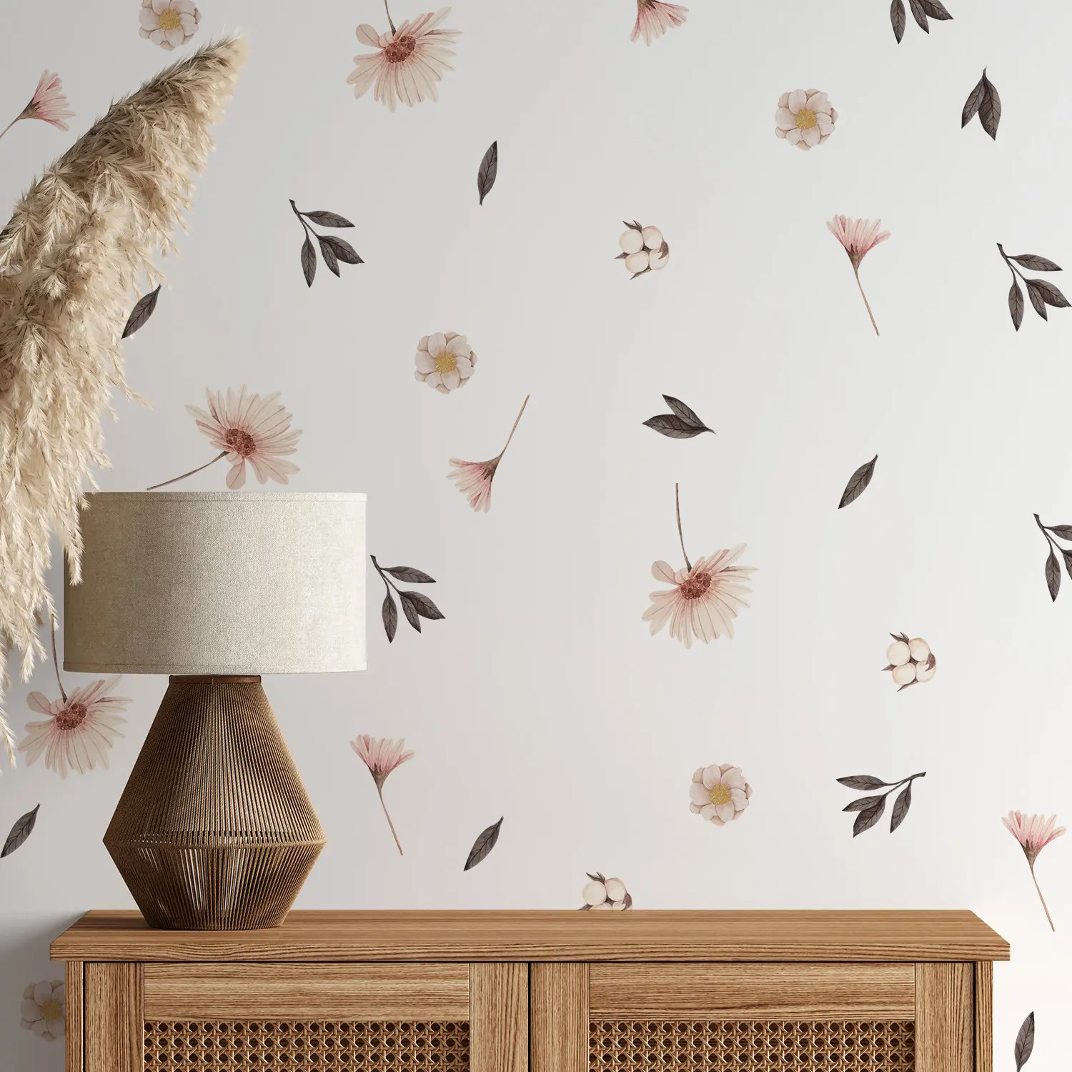 Watercolor Meadow Floral Flower Wall Stickers  Boho Botanical Nature Plants Wall Decals Bedroom Living Room Home Decor