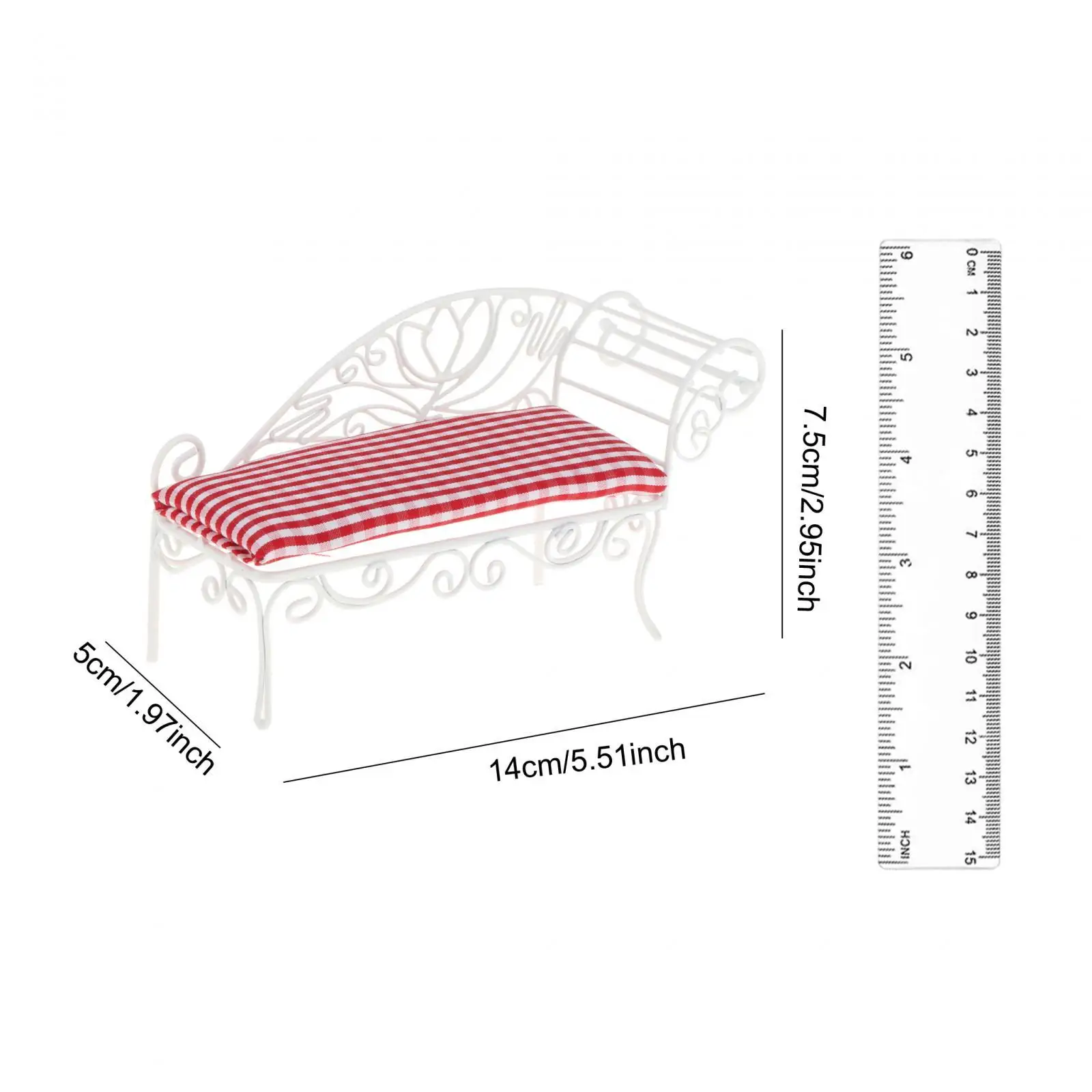1/12 Miniature โซฟาโซฟา DIY ทิวทัศน์ Elegant รูปแบบโลหะ Miniature Daybed