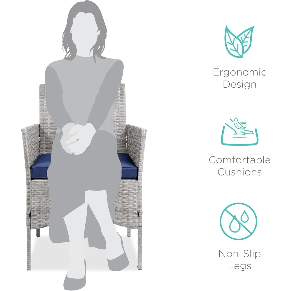 طقم بيسترو خارجي مكون من 3 قطع، أثاث فناء موفر للمساحة للحديقة مع طاولة جانبية باللون الرمادي، مثالي للمحادثات و #2