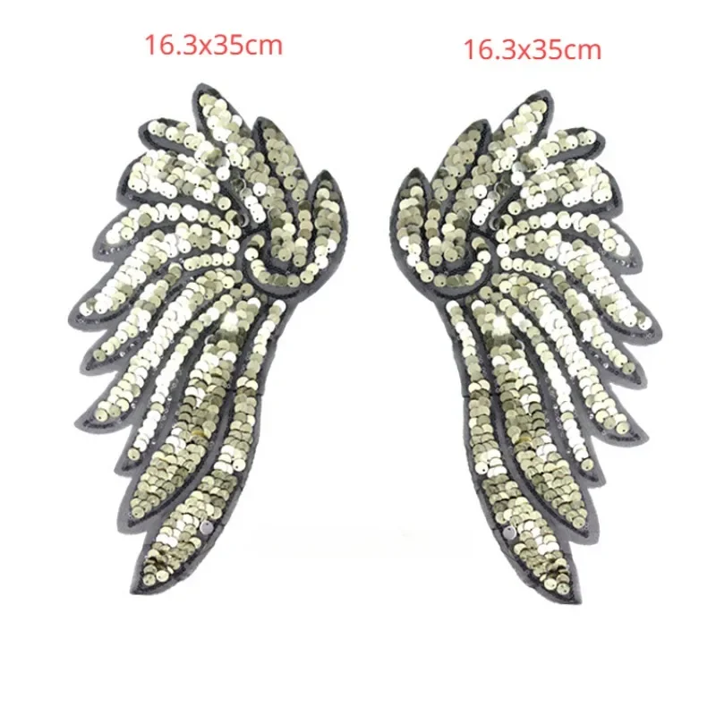 10pair/Lot Luxury Large Sequin Angel Wing Gold Silver Embroidery Patch Stage Party Clothing Decoration Accessory Craft Applique