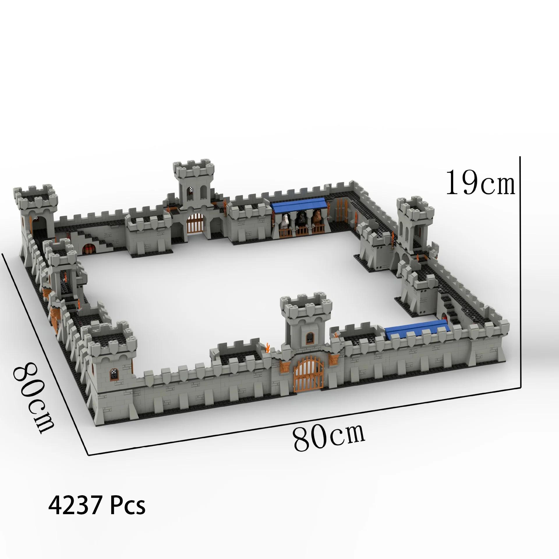 MOC Medieval Large Towns Bricks Toys Military City Wall/Gate/Fortress/Stable Building Blocks Base Fence Compatible With LEGO