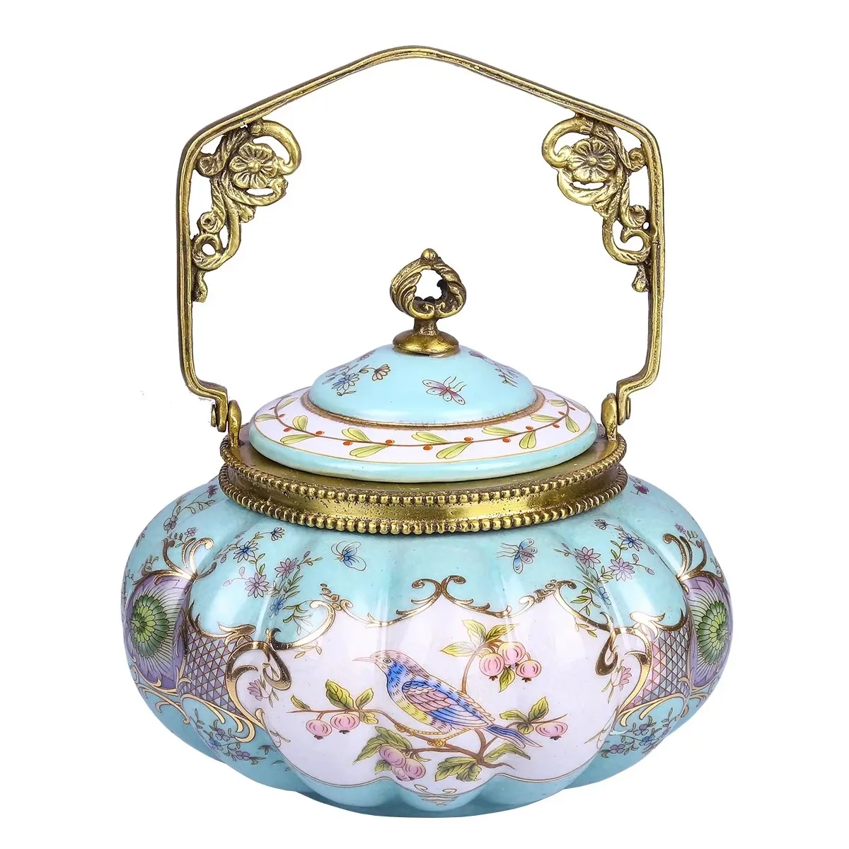 &c High Temperature Porcelain Ceramics Teapot With Copper Hand-held Blue and White Porcelain Teapot Home Decoration