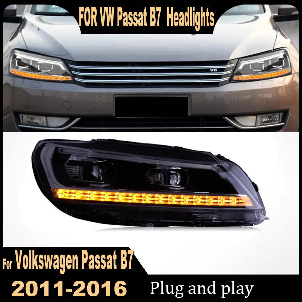 Pair Car HeadLamp for VW Passat B7 2011 2012 2013 2014 2015 2016 LED Headlight Projector Lens Dynamic Signal Auto Accessories