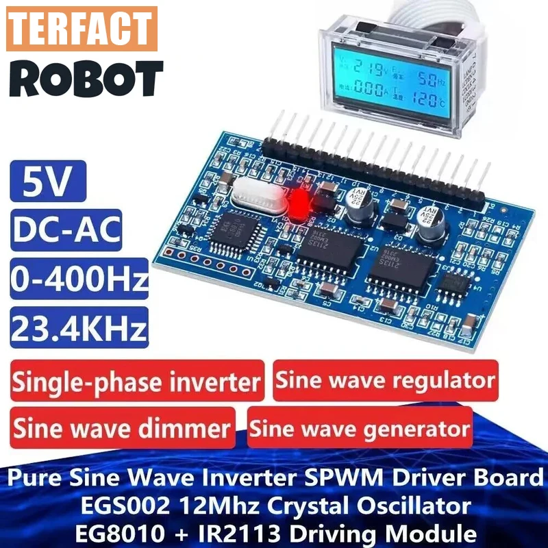 1-5pcs 5V DC-AC Pure Sine Wave Inverter PWM Driver Board EG002 12MHz Crystal Oscillator EG8010 + IR2113 Drive Module LCD