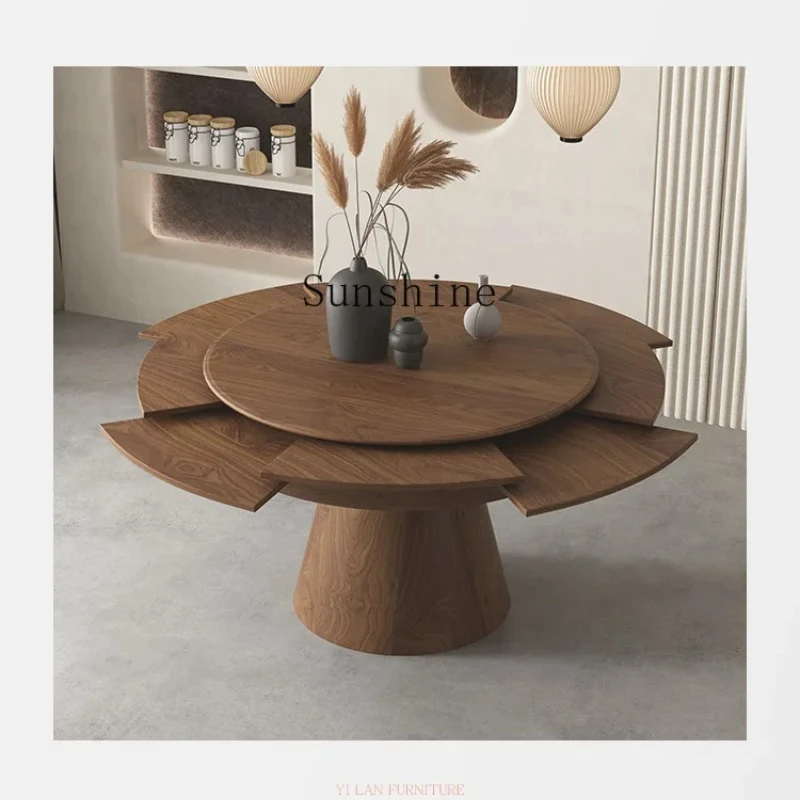 Nordic solid wood household small apartment folding rock slab dining table multi-function rotating and retractable