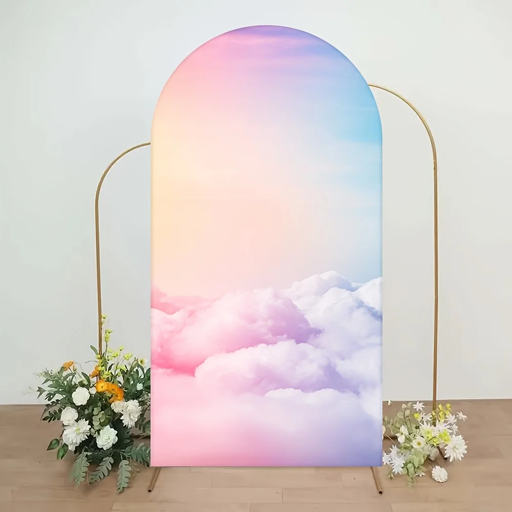 

Фон для фотосъемки Mocsicka: Пастельная радужная арка-облако, мечтательное небо, тема детского дня рождения, декор для вечеринки в честь рождения ребенка, двусторонний фон для фотосъемки