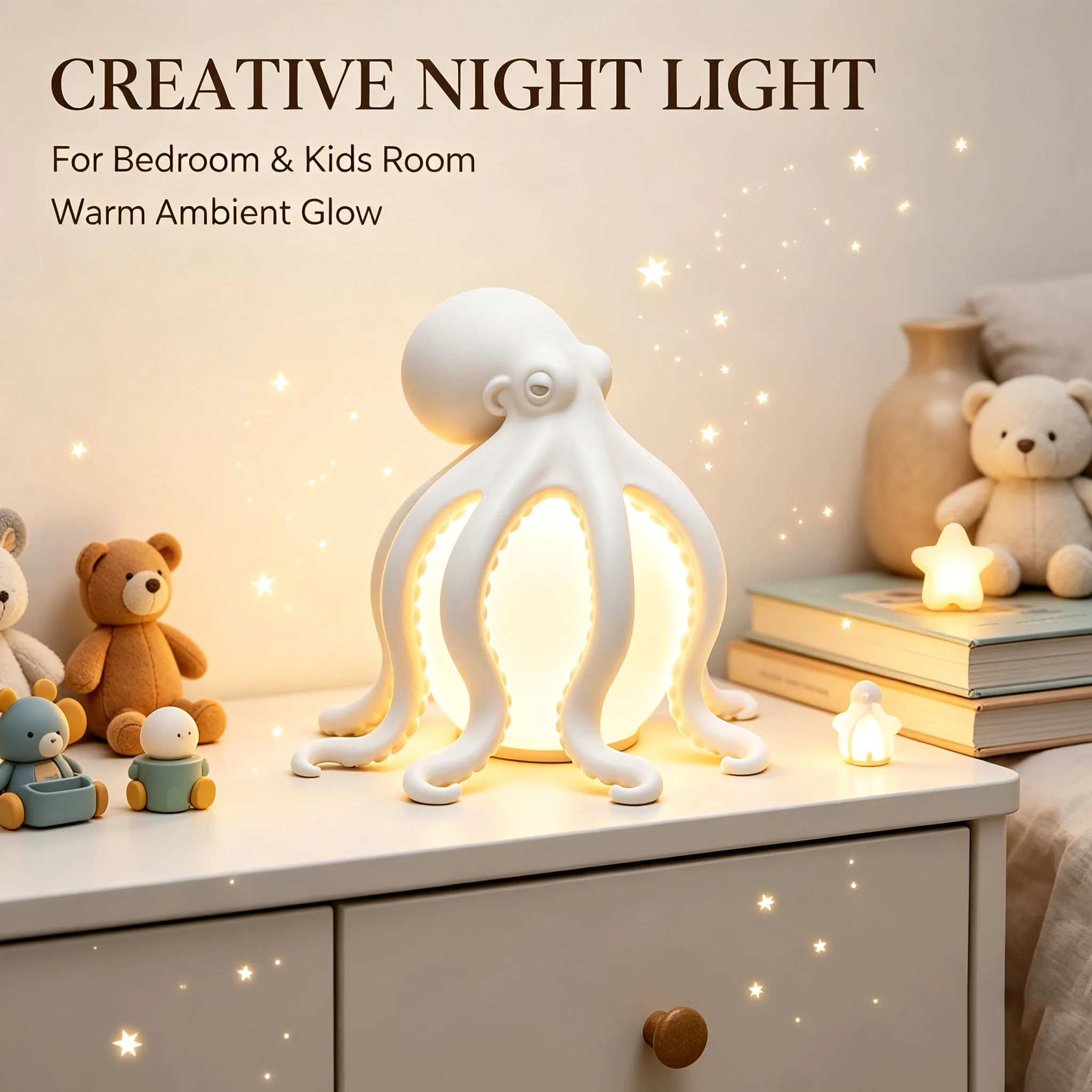 Octopus Shaped Desk Lamp Gentle Warm Glow LED USB Rechargeable Night Light Ocean Theme Decor Bedside Lamp For Home Bedroom