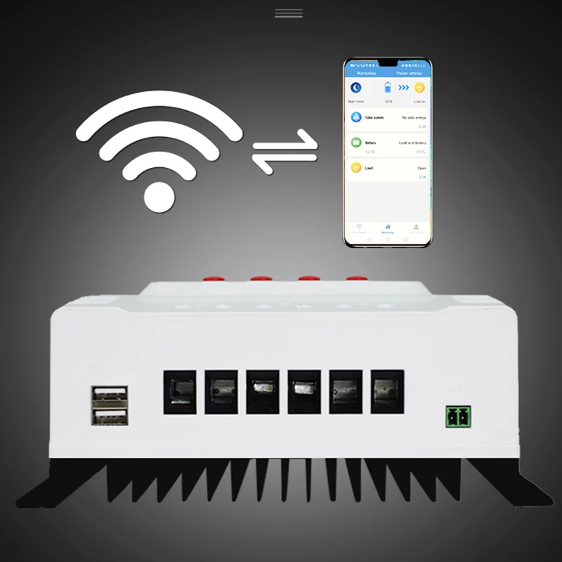 

12V 24V 48V Solar Charge Controller WIFI APP Monitor PWM Regulator LCD Display For Lithium Lead Acid Battery 10A20A30A40A50A60A