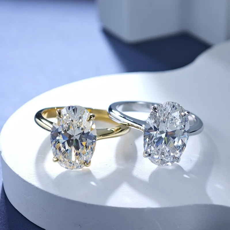 

New PT950 White Gold Women's Ring Plated with 18K Gold Large Oval Pigeon Egg-Shaped G-Color Diamond Ring Luxury Fashion Women's