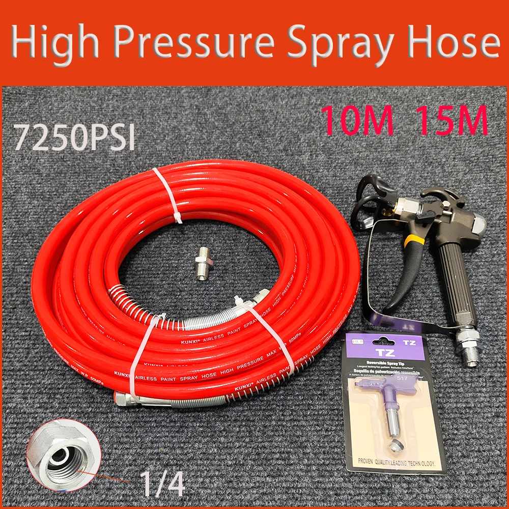 

1/4BSP 7250PSI Airless Paint Spray Hose Kit Spray Gun High Pressure Double-Layer Fiber-Nylon Tube w/ 517 Tip and Tip Guard