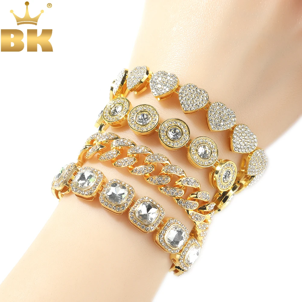 THE BLING KING 4pcs Bracelets Micro Paved Bling Rhinestones Link Chain Zinc Alloy Set Bracelet Women Hiphop Jewelry