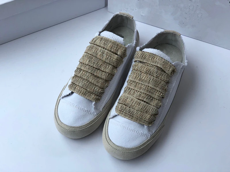 

Withered Casual Canvas Shoes Women Ins BloggerSneakers Women Vintage Lace-up Solid Canvas Cowhide Women Shoes