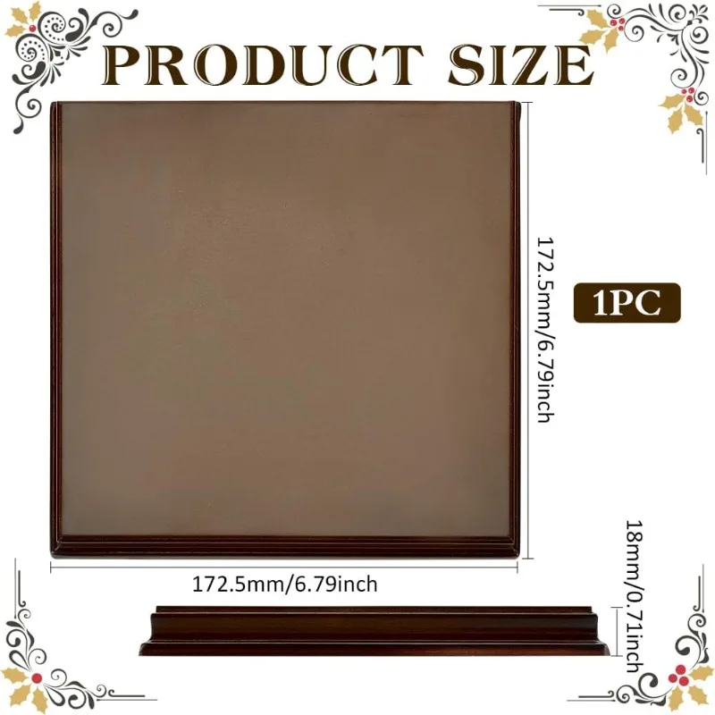 1pcs Coconut Brown Square Wood Stand Base 6.79x6.79x0.7 Wood Base with Ogee Edge Wood Display Base for Gemstone and Jewellery